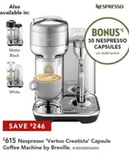 Harvey Norman Nespresso 'Vertuo Creatista' Capsule Coffee Machine by Breville offer