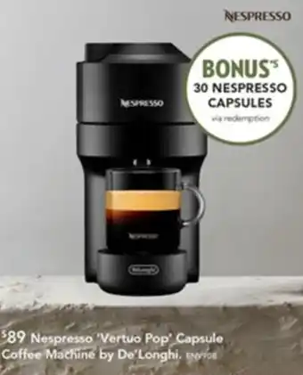 Harvey Norman Nespresso Vertuo Pop' Capsule Coffee Machine by De'Longhi offer