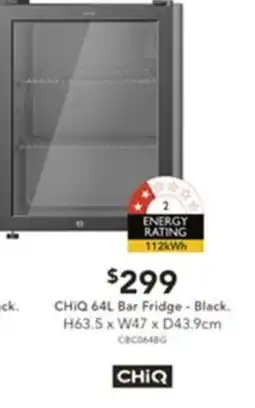 Harvey Norman CHIQ 64L Bar Fridge - Black offer