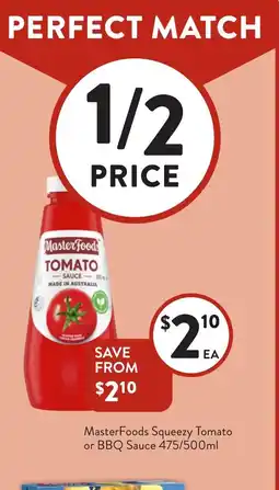Foodworks MasterFoods Squeezy Tomato or BBQ Sauce offer
