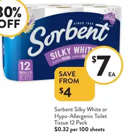 Foodworks Sorbent Silky White or Hypo-Allergenic Toilet Tissue offer