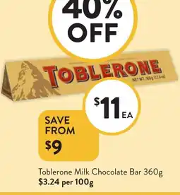 Foodworks Toblerone Milk Chocolate Bar offer