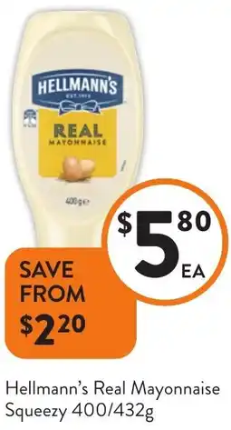 Foodworks Hellmann's Real Mayonnaise Squeezy offer