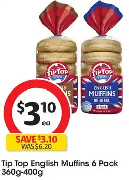 Coles Tip Top English Muffins 6 Pack offer