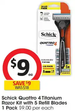 Coles Schick Quattro 4 Titanium Razor Kit with 5 Refill Blades offer