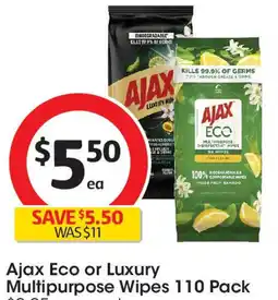 Coles Ajax Eco or Luxury Multipurpose Wipes 110 Pack $0.05 per each offer