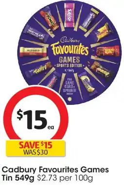 Coles Cadbury Favourites Games Tin offer