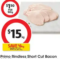 Coles Primo Rindless Short Cut Bacon offer