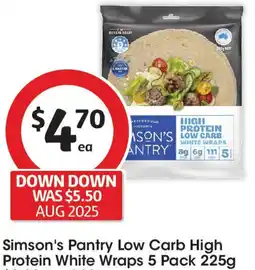 Coles Simson's Pantry Low Carb High Protein White Wraps offer