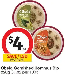 Coles Obela Garnished Hommus Dip offer