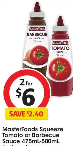 Coles MasterFoods Squeeze Tomato or Barbecue Sauce offer