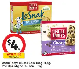 Coles Uncle Tobys Muesli Bar, s Roll Ups or Le Snak offer