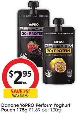 Coles Danone YoPRO Perform Yoghurt Pouch offer