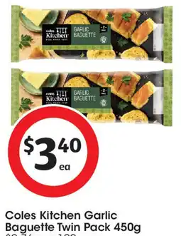 Coles Coles Kitchen Garlic Baguette Twin Pack offer