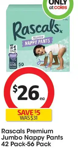 Coles Rascals Premium Jumbo Nappy Pants offer
