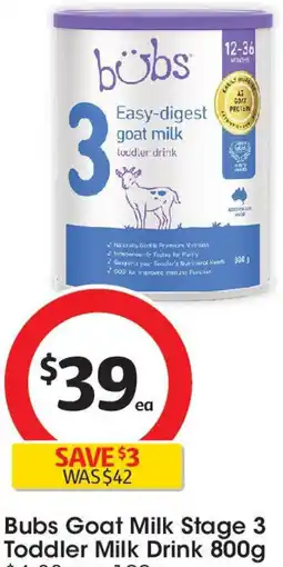Coles Bubs Goat Milk Stage 3 Toddler Milk Drink offer