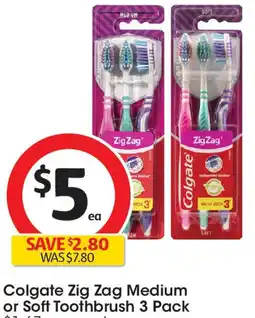 Coles Colgate Zig Zag Medium or Soft Toothbrush offer