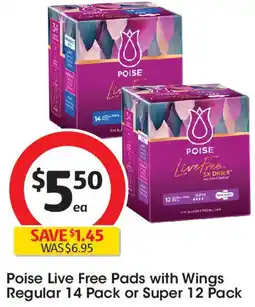 Coles Poise Live Free Pads with Wings Regular offer