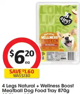 Coles 4 Legs Natural + Wellness Boost Meatball Dog Food Tray offer