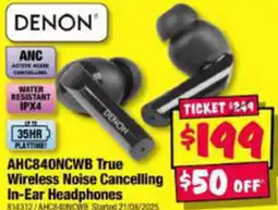 JB Hi-Fi AHC840NCWB True Wireless Noise Cancelling In-Ear Headphones offer