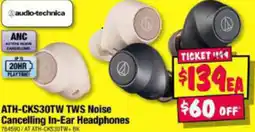 JB Hi-Fi ATH-CKS30TW TWS Noise Cancelling In-Ear Headphones offer
