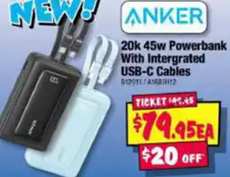 JB Hi-Fi 20k 45w Powerbank With Intergrated USB-C Cables offer
