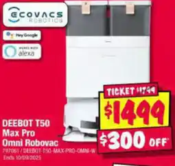 JB Hi-Fi DEEBOT T50 Max Pro Omni Robovac offer