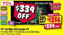JB Hi-Fi 75" 4K Mini LED Google TV offer