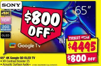 JB Hi-Fi SONY 65" 4K Google QD OLED TV offer