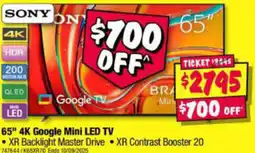 JB Hi-Fi SONY 65" 4K Google Mini LED TV offer