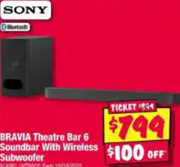 JB Hi-Fi BRAVIA Theatre Bar 6 Soundbar With Wireless Subwoofer offer