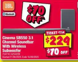 JB Hi-Fi JBL Cinema SB550 3.1 Channel Soundbar With Wireless Subwoofer offer