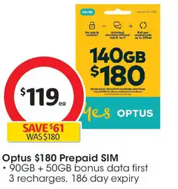 Coles Optus $180 Prepaid SIM offer