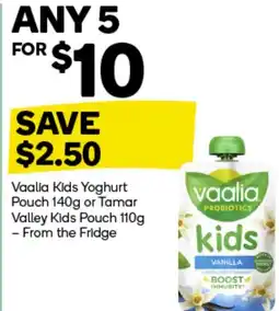 Woolworths Vaalia Kids Yoghurt Pouch or Tamar Valley Kids Pouch offer