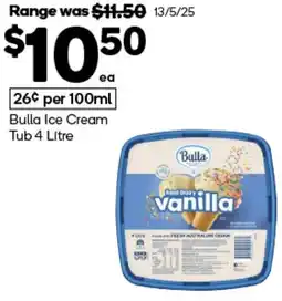 Woolworths Bulla Ice Cream Tub offer