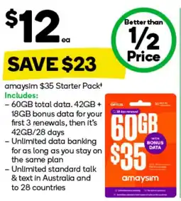 Woolworths amaysim $35 Starter Pack offer
