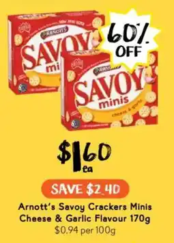 Drakes Arnott's Savoy Crackers Minis Cheese & Garlic Flavour offer