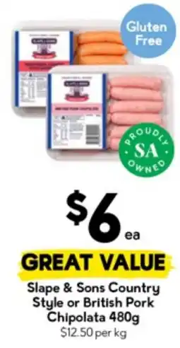 Drakes Slape & sons country style or british pork chipolata 480g offer