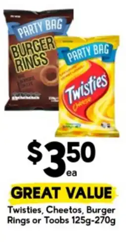 Drakes wisties, Cheetos, Burger Rings or Toobs offer