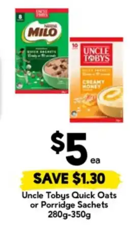 Drakes Uncle Tobys Quick Oats or Porridge Sachets offer