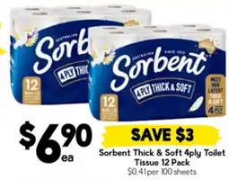 Drakes Sorbent Thick & Soft 4ply Toilet Tissue 12 Pack offer