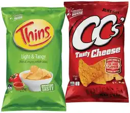 IGA CC’s Corn Chips, Thins Chips 175g or Thins Onion Rings 85g Selected Varieties offer