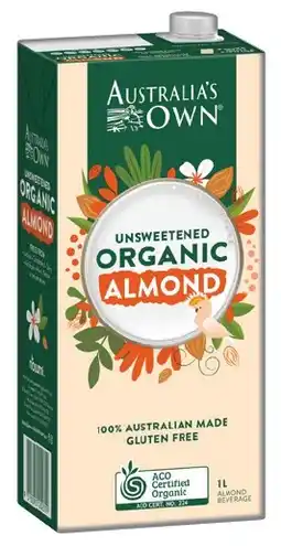 IGA Australia’s Own Organic Almond or Coconut Milk 1 Litre Selected Varieties offer