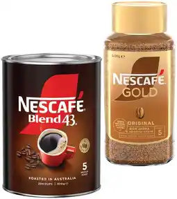 IGA Nescafé Blend 43 Instant Coffee 500g or Gold Original 400g Selected Varieties offer