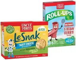 IGA Uncle Tobys Le Snak, Roll‑Ups 6 Pack or Muesli Bars 5‑6 Pack Selected Varieties offer