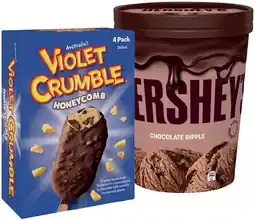 IGA Violet Crumble, Hershey’s or Reese’s Ice Cream 1 Litre or 4 Pack Selected Varieties offer