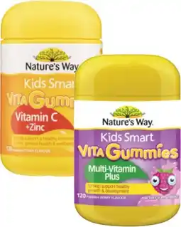 Coles Nature's Way Kids Smart Vita Gummies Multi-Vitamin Plus or Vitamin C + Zinc 120 Pack offer