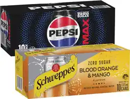Coles Pepsi or Solo Soft Drink or Schweppes Infused Sparkling Water 10x375mL offer