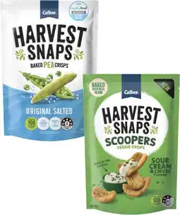 Coles Harvest Snaps Pea Crisps 120g or Scoopers 90g offer