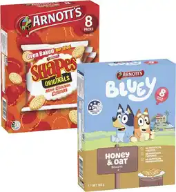 Coles Arnott's Bluey or Shapes Crackers 8 Pack 168g-200g offer